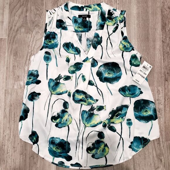 NWT Alfani Floral Printed Washed Satin Top In Trans Peony Size SP - Picture 2 of 4